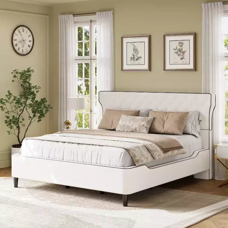 Christopher Knight Home Adler Upholstered Modern Platform Bed with Curved Back Headboard
