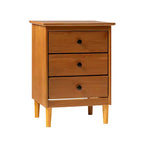 Table de chevet classique à 3 tiroirs en bois massif - Caramel