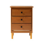 Table de chevet classique à 3 tiroirs en bois massif - Caramel