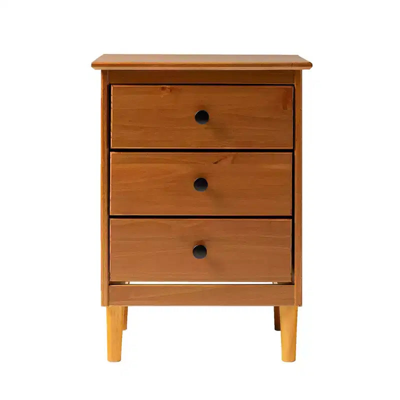 Table de chevet classique à 3 tiroirs en bois massif - Caramel