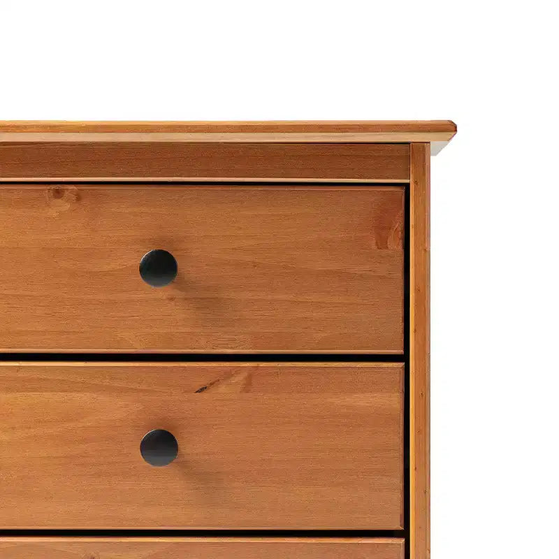 Table de chevet classique à 3 tiroirs en bois massif - Caramel