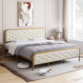 King Bed Frame with Headboard and Footboard Premium Velvet Upholstered Platform Bed Diamond Tufted Design No Box Spring Needed