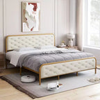 King Bed Frame with Headboard and Footboard Premium Velvet Upholstered Platform Bed Diamond Tufted Design No Box Spring Needed