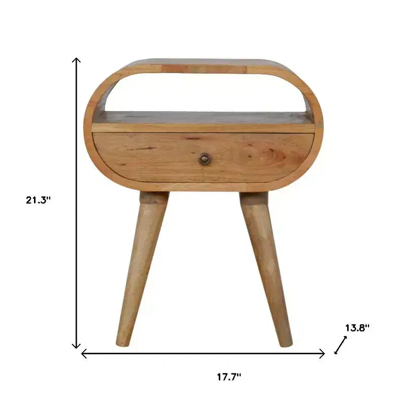 Table de chevet ovale en bois massif naturel à un tiroir