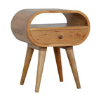 Table de chevet ovale en bois massif naturel à un tiroir