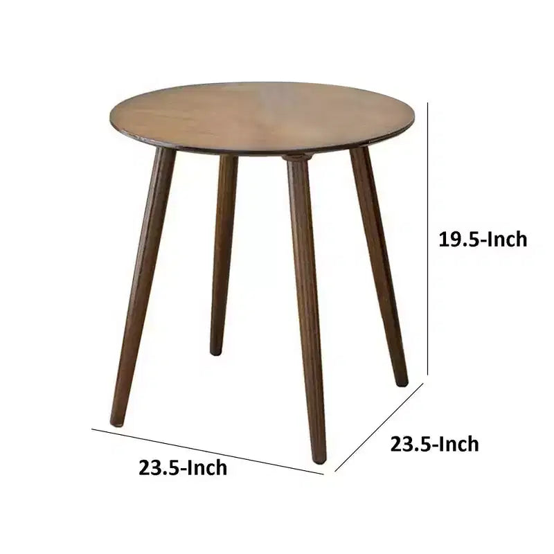 Table d'appoint d'extrémité ronde, plateau en bois de noyer marron, pieds inclinés