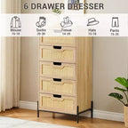Commode 5 tiroirs en rotin, commode en bois