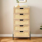Commode 5 tiroirs en rotin, commode en bois