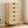 Commode 5 tiroirs en rotin, commode en bois