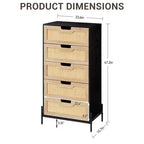 Commode 5 tiroirs en rotin, commode en bois