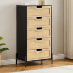 Commode 5 tiroirs en rotin, commode en bois