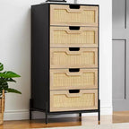 Commode 5 tiroirs en rotin, commode en bois