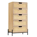 Commode 5 tiroirs en rotin, commode en bois