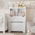 Étagère de Rangement pour Livres d'Enfants en Bois avec Couvercle Rabattable et Casiers, Organisateur Bibliothèque
