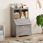 Wooden Kids Bookshelf Storage Cabinet with Flip Lid and Cubbies Organizer Bookshlef for Playroom Nursery Classroom