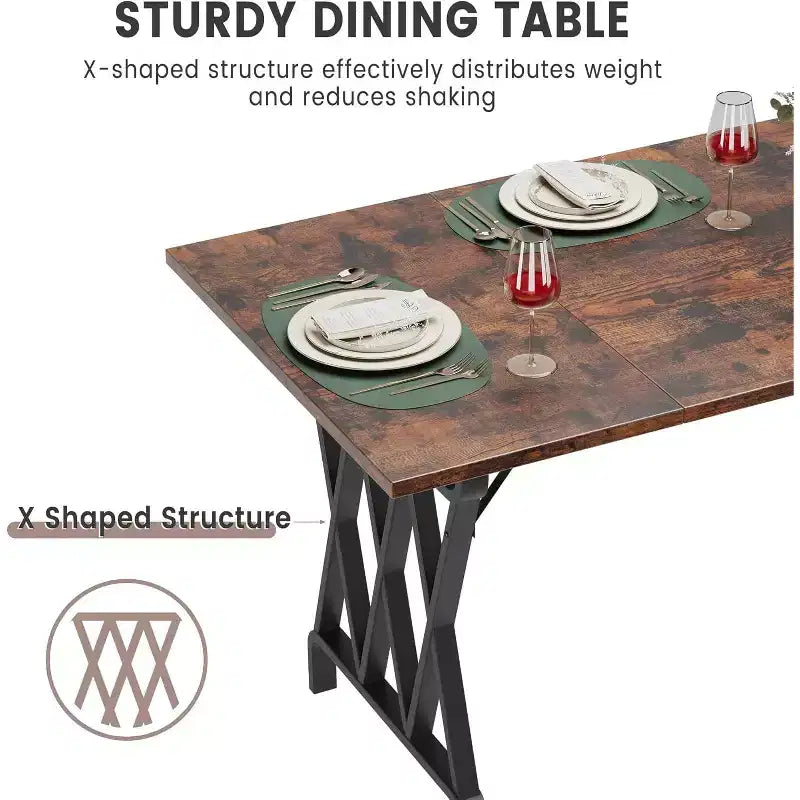 Table de salle à manger style ferme avec pieds en métal robustes