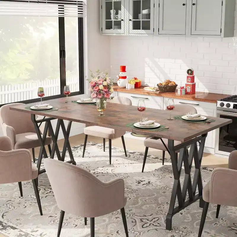 Table de salle à manger style ferme avec pieds en métal robustes