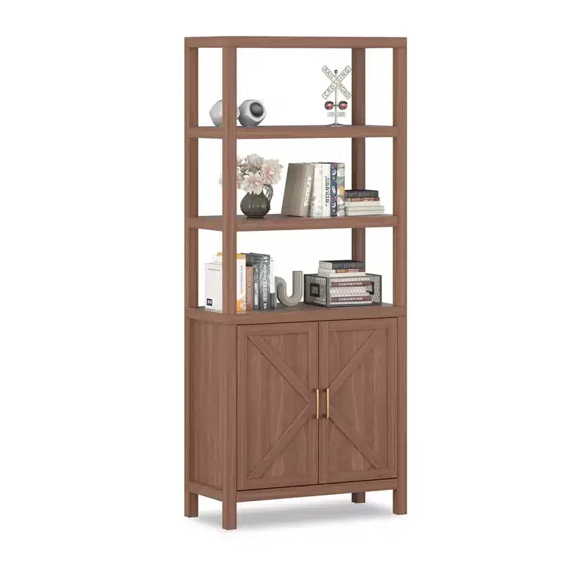 Bibliothèque avec étagères réglables, meuble de rangement avec 2 portes, vitrine autoportante