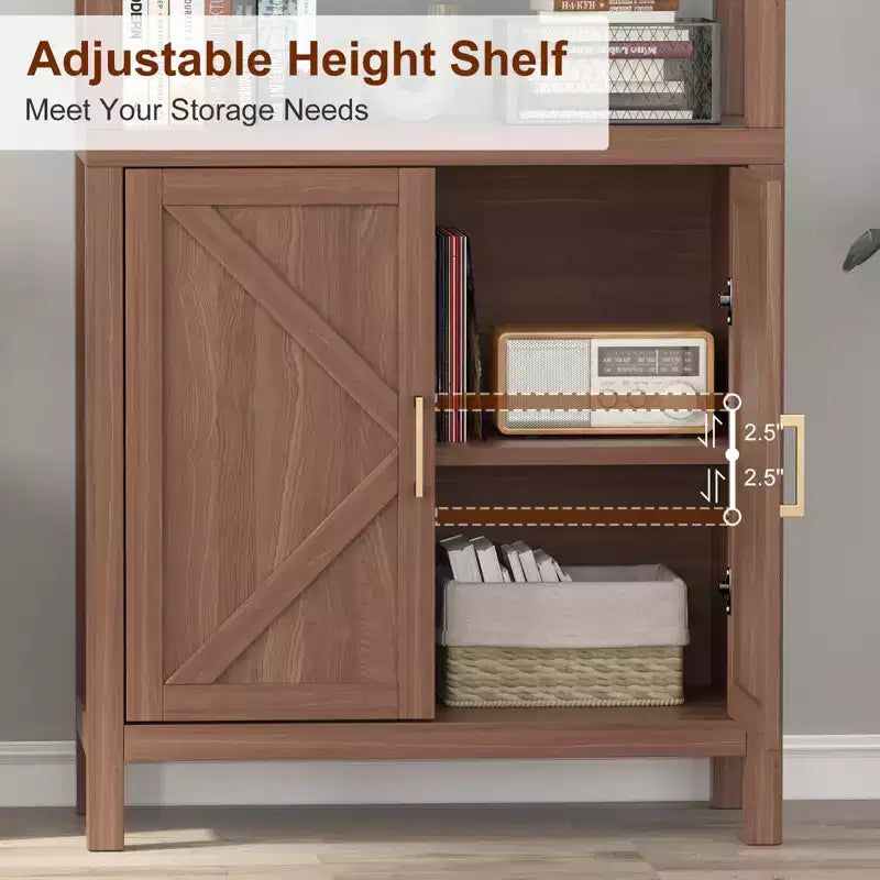 Bibliothèque avec étagères réglables, meuble de rangement avec 2 portes, vitrine autoportante