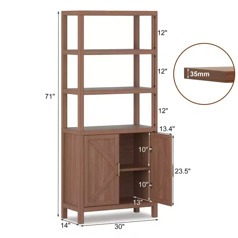 Bibliothèque avec étagères réglables, meuble de rangement avec 2 portes, vitrine autoportante