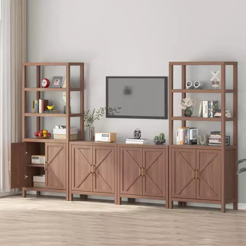 Bibliothèque avec étagères réglables, meuble de rangement avec 2 portes, vitrine autoportante