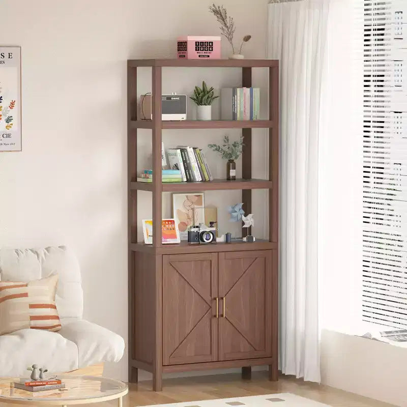 Bibliothèque avec étagères réglables, meuble de rangement avec 2 portes, vitrine autoportante