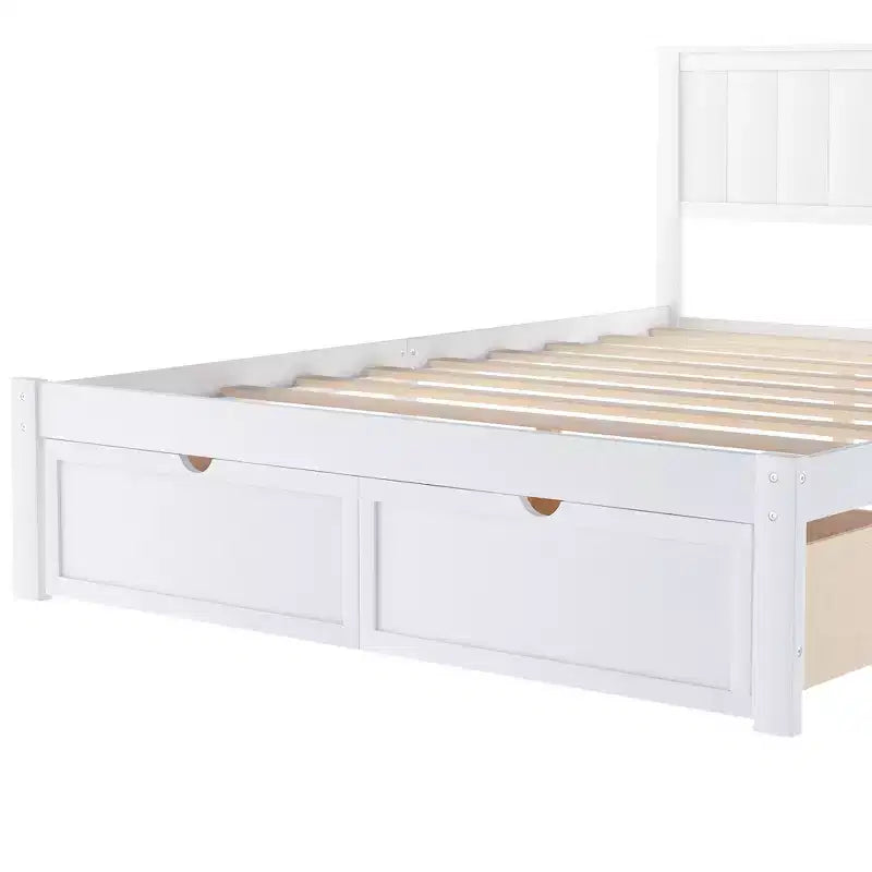 Lit plate-forme avec tiroirs de rangement Blanc Pin et MDF Cadre Rangement sous le lit