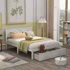 Lit plate-forme avec tiroirs de rangement Blanc Pin et MDF Cadre Rangement sous le lit