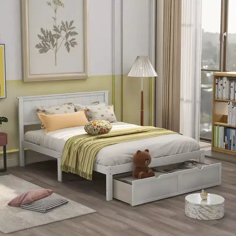 Lit plate-forme avec tiroirs de rangement Blanc Pin et MDF Cadre Rangement sous le lit