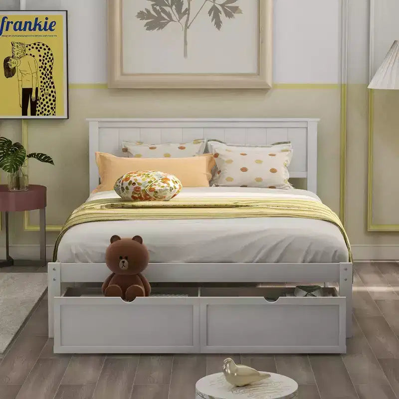 Lit plate-forme avec tiroirs de rangement Blanc Pin et MDF Cadre Rangement sous le lit