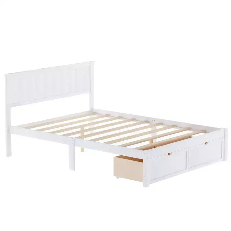 Lit plate-forme avec tiroirs de rangement Blanc Pin et MDF Cadre Rangement sous le lit