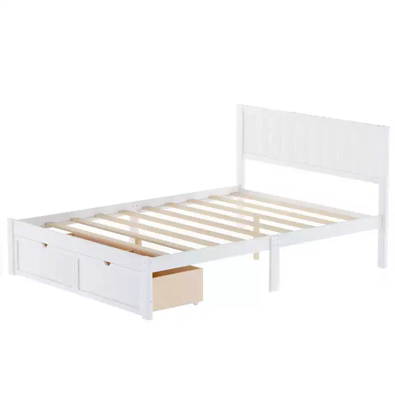 Lit plate-forme avec tiroirs de rangement Blanc Pin et MDF Cadre Rangement sous le lit