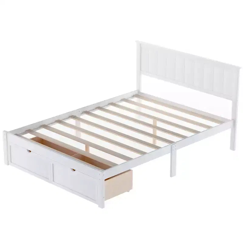 Lit plate-forme avec tiroirs de rangement Blanc Pin et MDF Cadre Rangement sous le lit