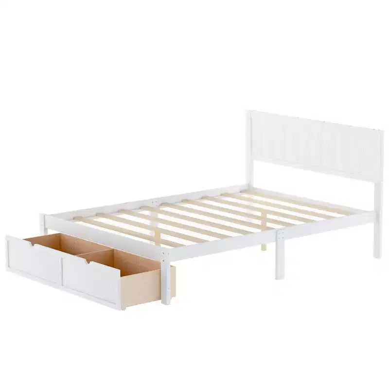 Lit plate-forme avec tiroirs de rangement Blanc Pin et MDF Cadre Rangement sous le lit