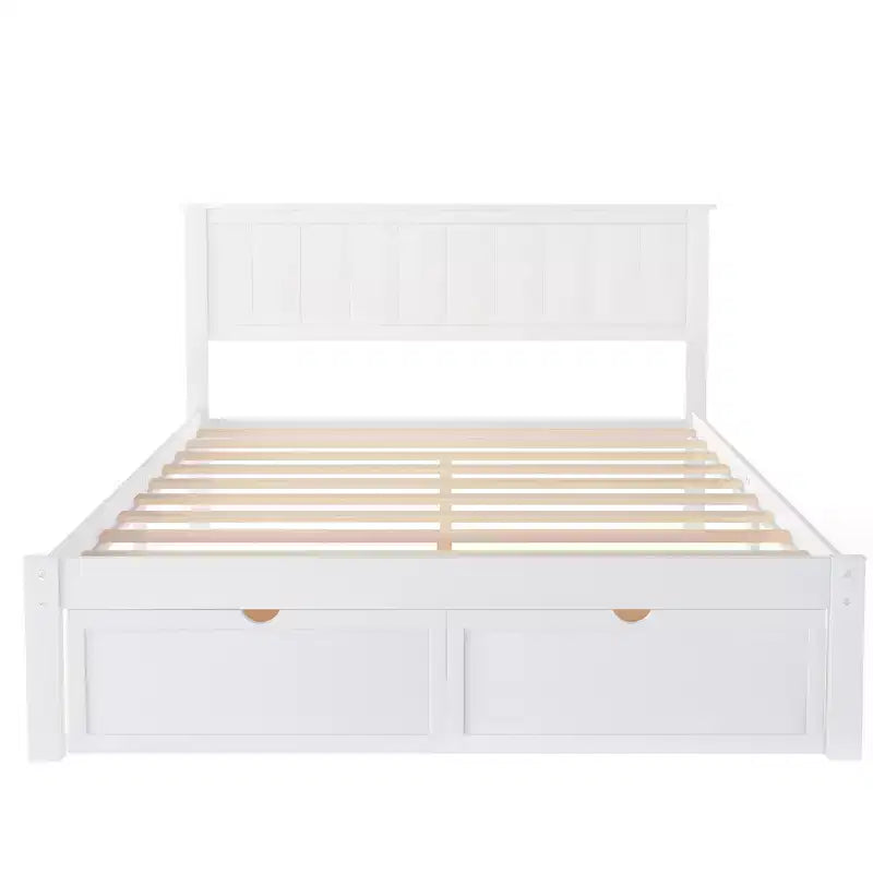 Lit plate-forme avec tiroirs de rangement Blanc Pin et MDF Cadre Rangement sous le lit