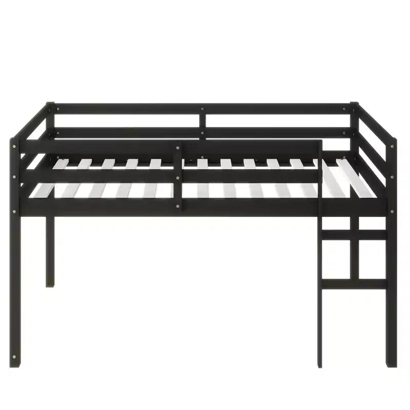 Lit mezzanine double en bois d'hévéa massif avec échelle, plateforme de lattes renforcées