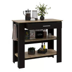 Okak Modern Kitchen Island with 2 Open Storage Shelves Countertop Organizer with Drawer and Towel Hanger Kitchen Island Table for Dining Room Black