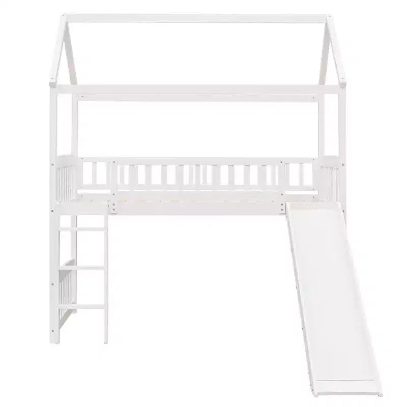 Lit mezzanine pour enfants avec toboggan et espace de jeu en dessous