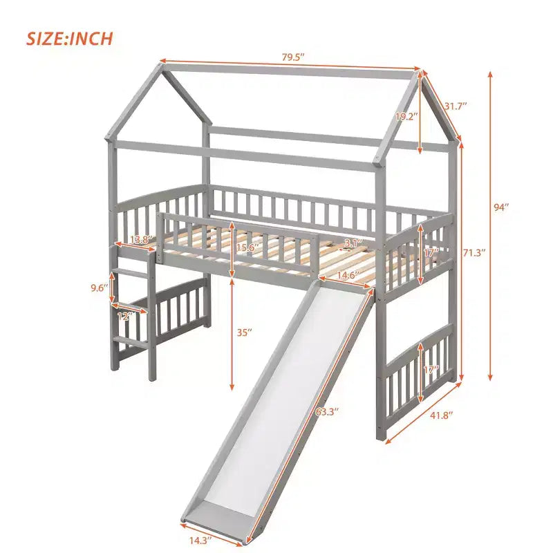 Lit mezzanine pour enfants avec toboggan et espace de jeu en dessous