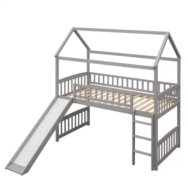 Lit mezzanine pour enfants avec toboggan et espace de jeu en dessous