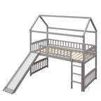 Lit mezzanine pour enfants avec toboggan et espace de jeu en dessous