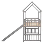 Lit mezzanine pour enfants avec toboggan et espace de jeu en dessous