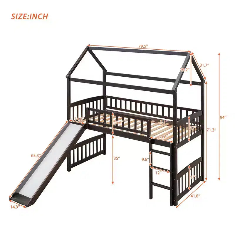 Lit mezzanine pour enfants avec toboggan et espace de jeu en dessous
