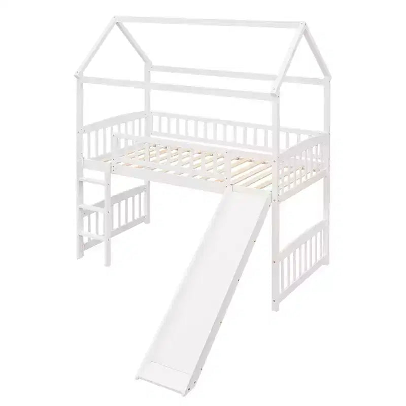 Lit mezzanine pour enfants avec toboggan et espace de jeu en dessous