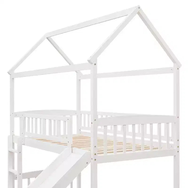 Lit mezzanine pour enfants avec toboggan et espace de jeu en dessous