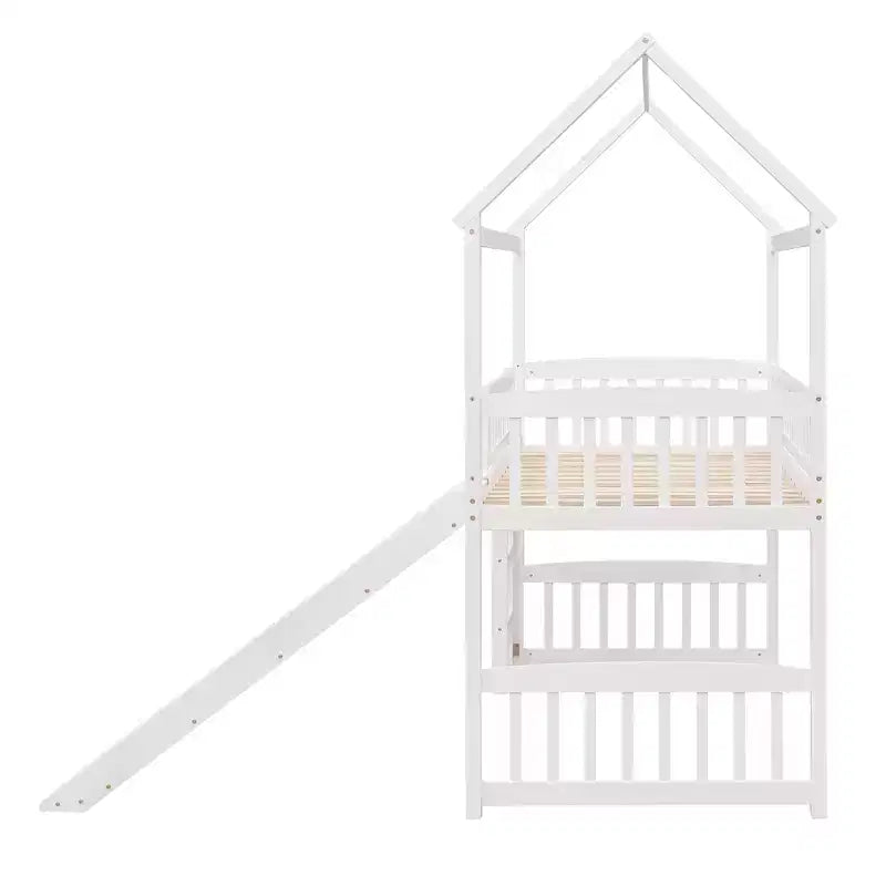 Lit mezzanine pour enfants avec toboggan et espace de jeu en dessous
