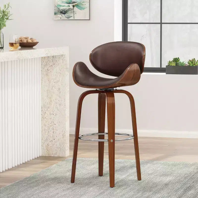 Okak 30 Mid-Century Modern Counter Height Bar Stools 1 PC Swivel Shell-Shaped Counter Stools with Footrest for Home Pub Kitchen Island
