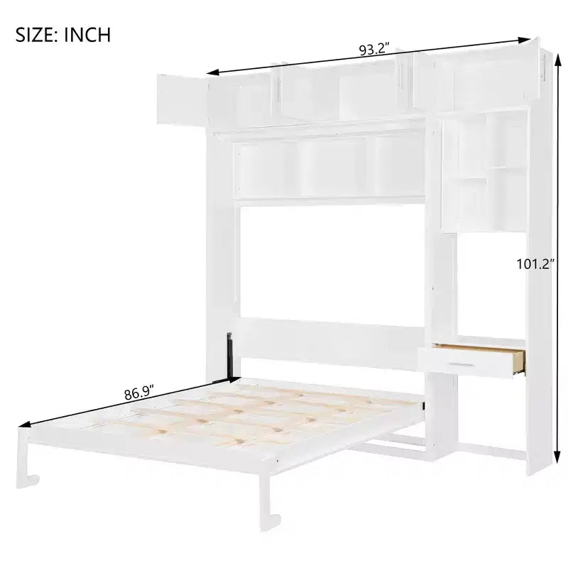 Lit escamotable avec armoire Lit escamotable pliant avec étagères de rangement et bureau