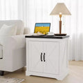 GustoWave 24 Farmhouse End Table | Rustic Sofa Side Table with Barn Door & Adjustable Shelf | for Living Room Bedroom - Antique White