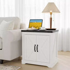 GustoWave 24 Farmhouse End Table | Rustic Sofa Side Table with Barn Door & Adjustable Shelf | for Living Room Bedroom - Antique White